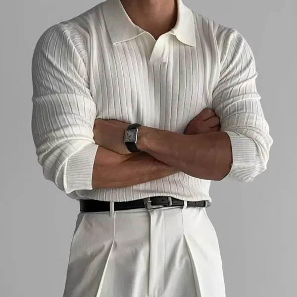 Ribbed Knit Polo Shirt in Off-White - 1