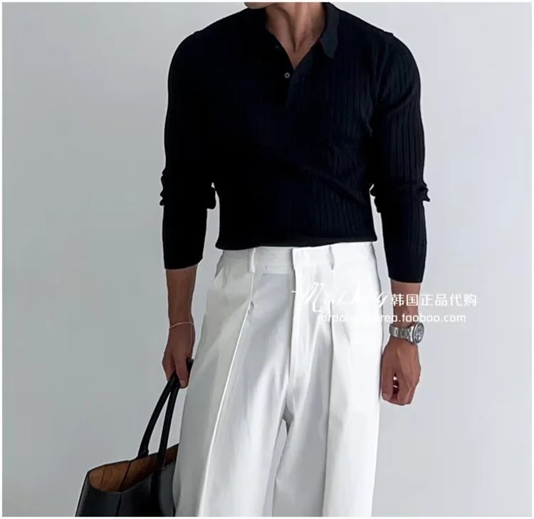 Ribbed Henley Knit Sweater White - 25