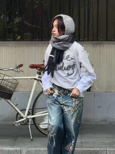Acne Studios Fuzzy Script Logo Layered T-Shirt Off-White - 7
