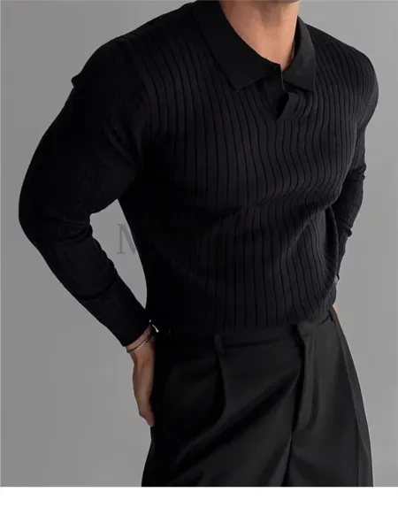 Ribbed Henley Knit Sweater White - 13