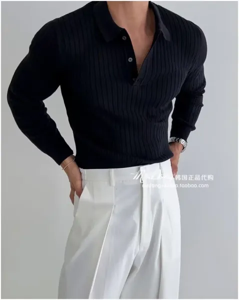 Ribbed Henley Knit Sweater White - 21
