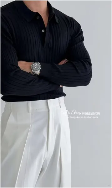Ribbed Henley Knit Sweater White - 24