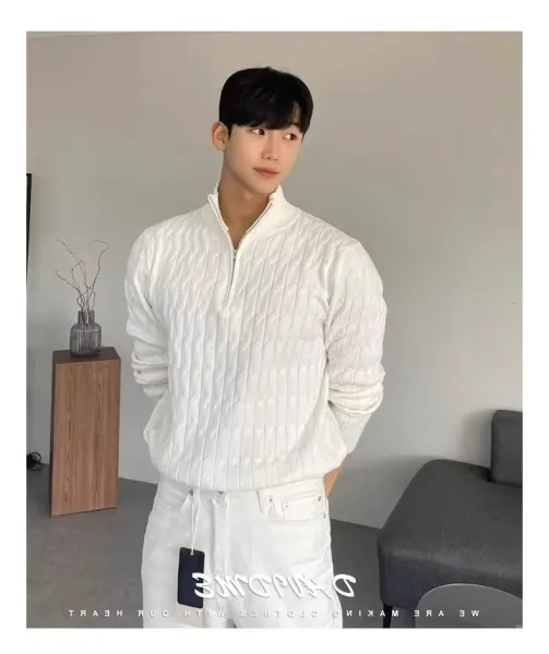 Ribbed Henley Knit Sweater White - 38