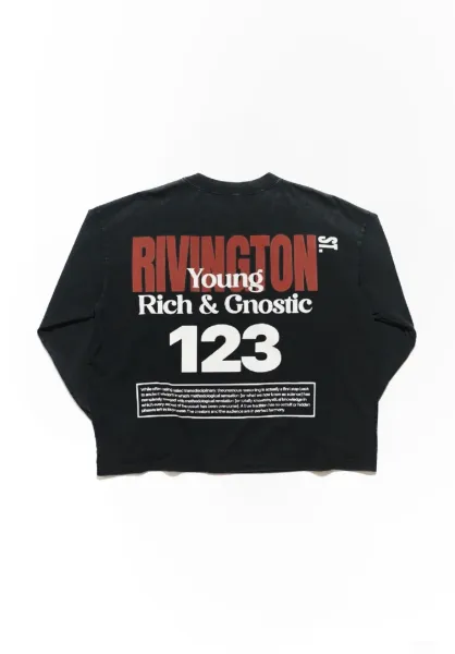 Rivington x Young Rich & Gnostic 123 Oversized Long-Sleeve Tee Black-Green Wash - 9