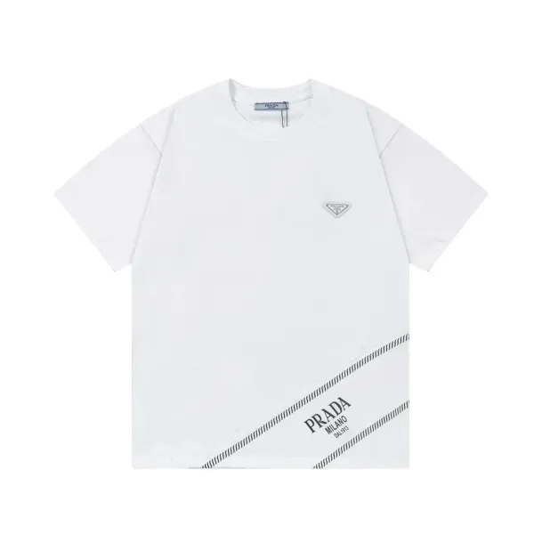 Prada Logo Patch and Diagonal Stripe White T-Shirt - 1