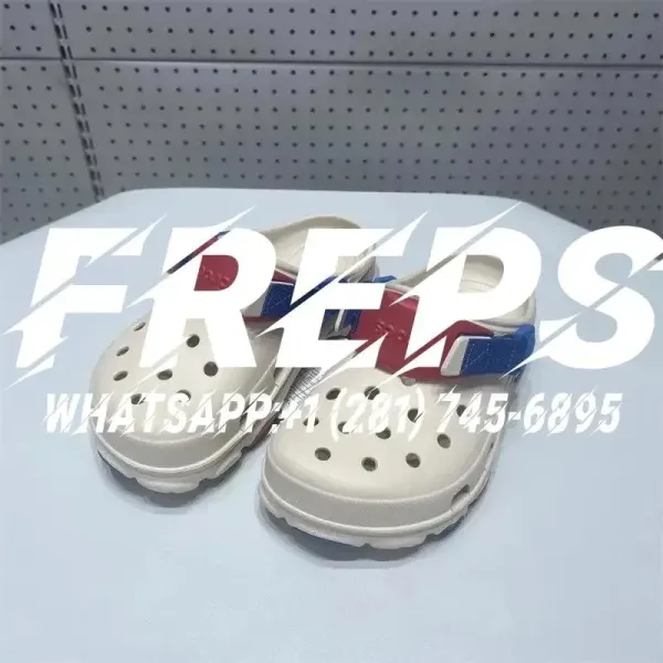 Crocs Classic Clog with Red and Blue Straps Beige Sandals - 1
