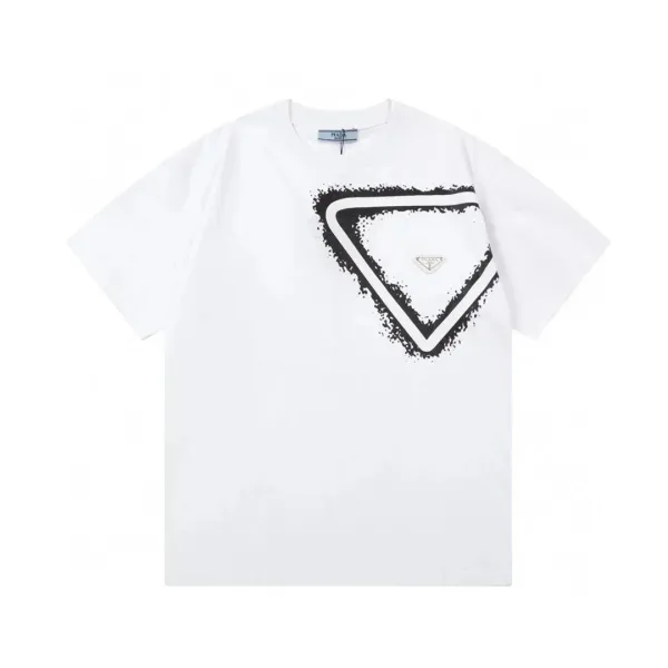 Prada Triangle Logo Print White T-Shirt - 1