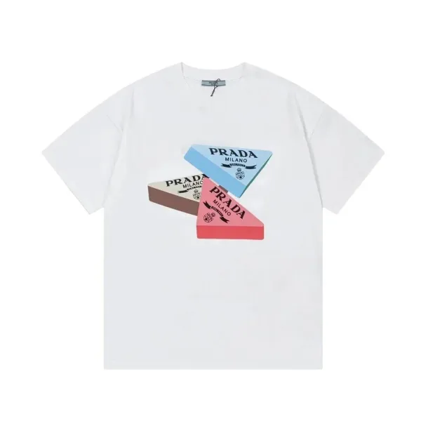 Prada Triangular Logo Print White T-Shirt - 1