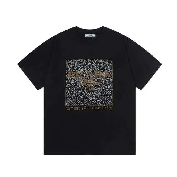 Prada Logo-Embroidered Graphic T-Shirt Black - 1