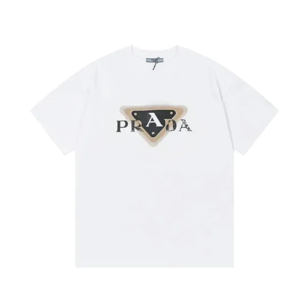 Prada Triangle Logo Print White T-Shirt - 1