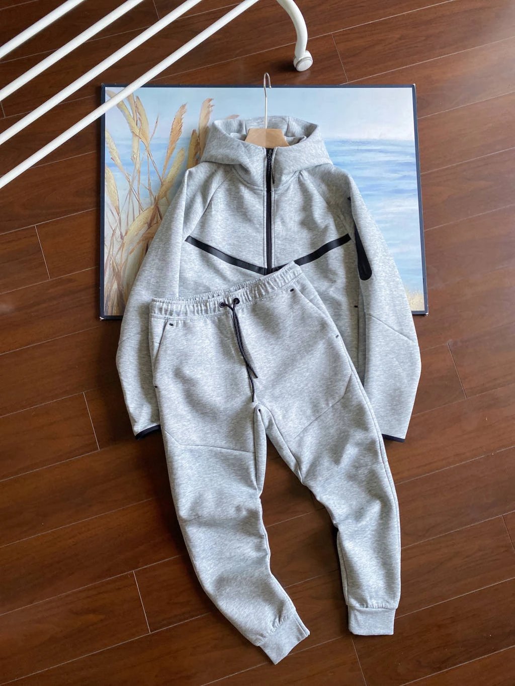 25 Spring Autumn Casual Sport Taped Seam Tech Zipper Set Jacket Sweatpants