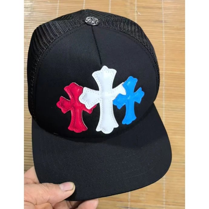 Chrome Hearts Tri-Color Cross Leather Patch Trucker Cap - rep czapki