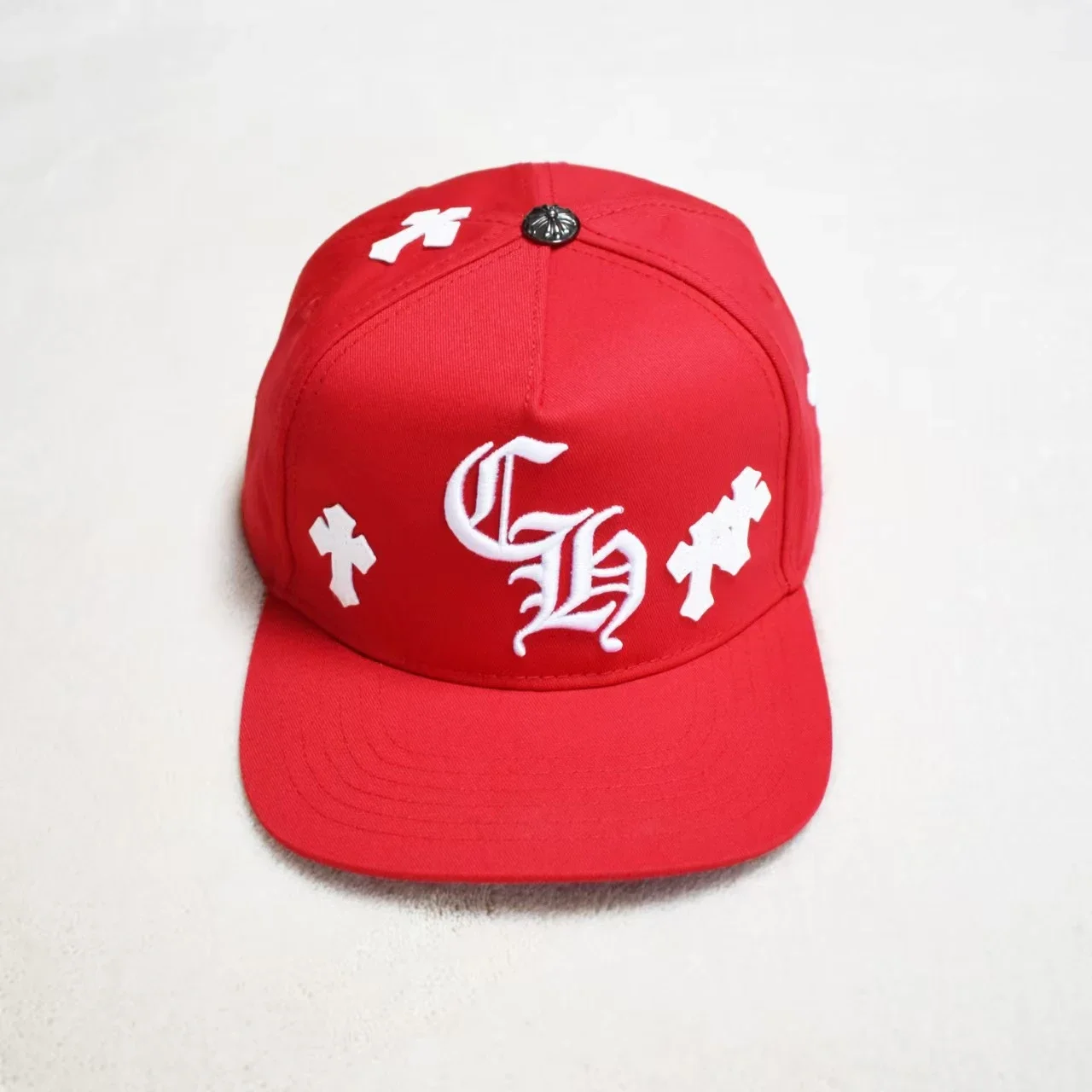 Chrome Hearts Red CH Embroidery Flat Bill Cap