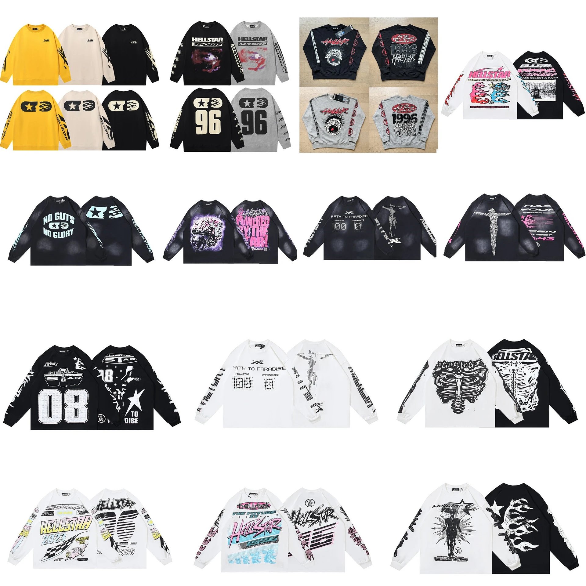 美式跨境秋装男宽松高街女长袖卫衣水洗t恤薄款