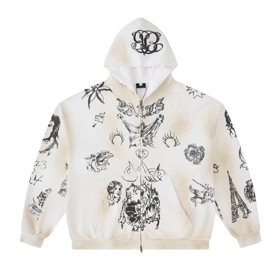 High version of Paris B home graffiti hand-painted dirty worn sweater jacket men and women loose pants sports suit