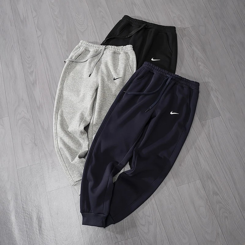 【靖之G】秋冬新款男士加绒卫裤跨境勾子硅胶印花运动休闲情侣束脚裤