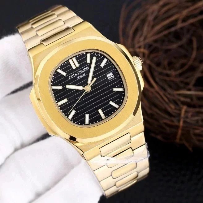 Full Gold Case · Black Dial Steel Band
