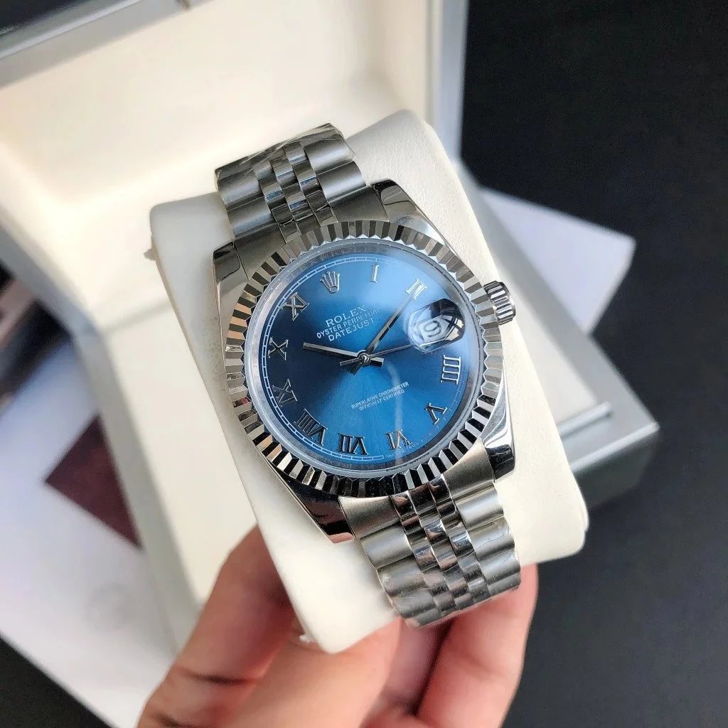 Silver Edge-Blue Disc Steel Strap [5 Beads Strap