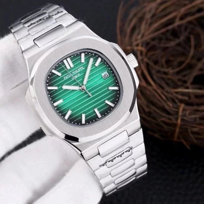 Silver Case - Green Plate Steel Strap