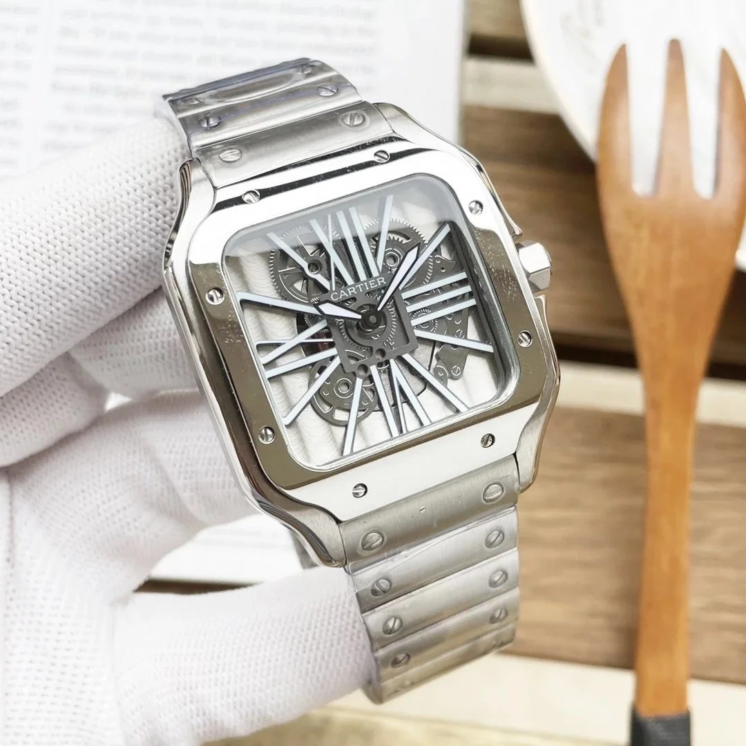Cartier Santos Skeleton — Silver case, white steel band colorway — USFans Spreadsheet photo