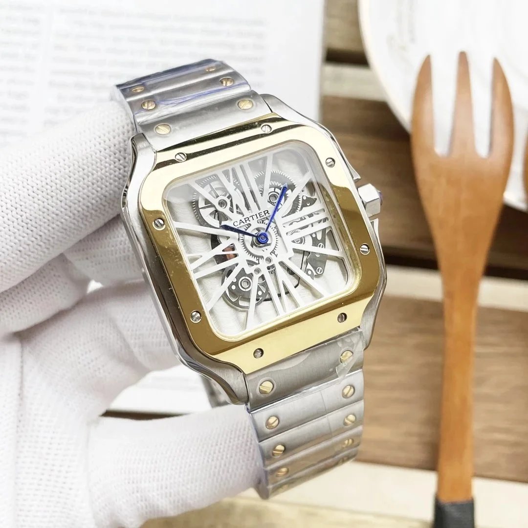 Cartier Santos Skeleton — Gold case, white dial, steel bracelet colorway — USFans Spreadsheet photo