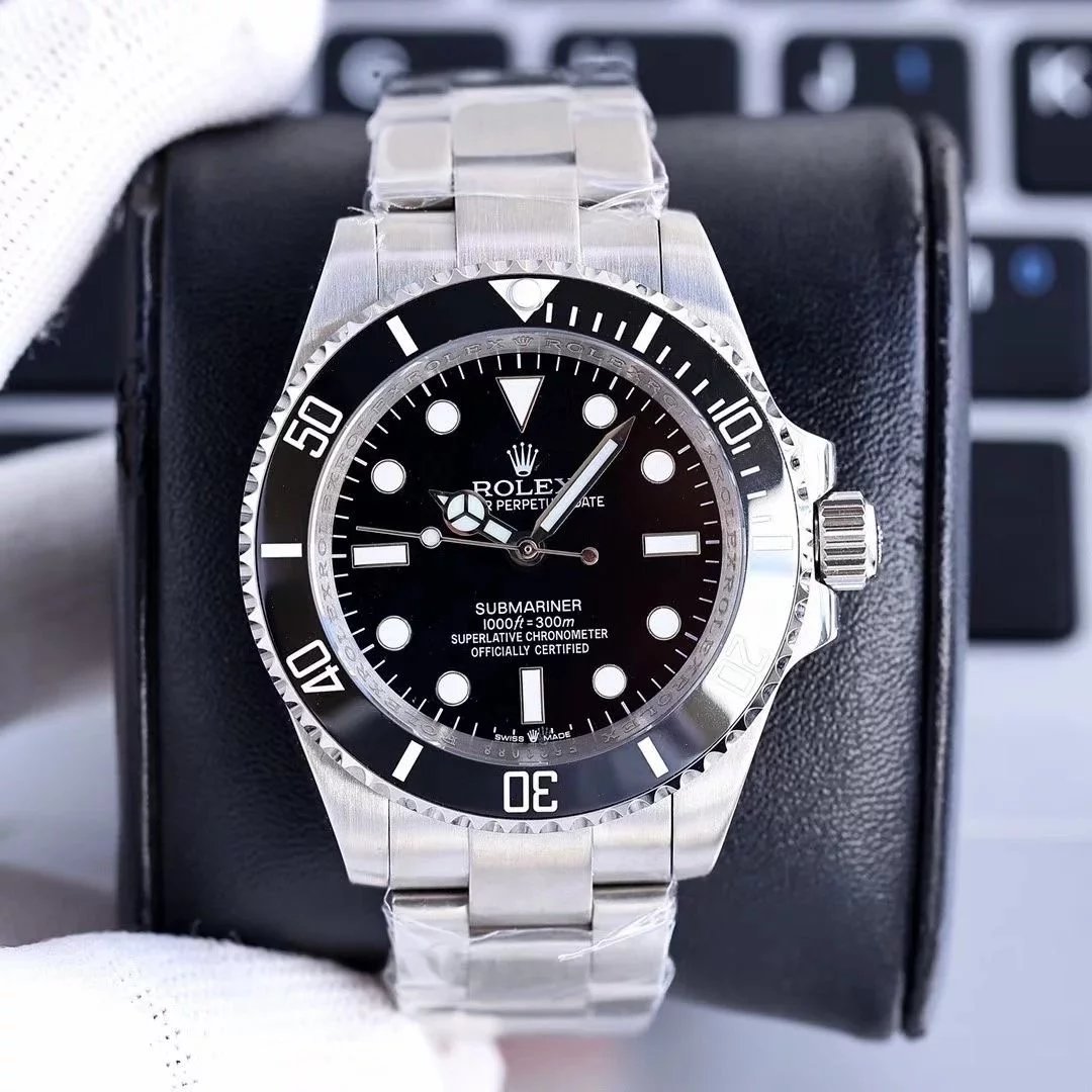 Rolex Submariner Watch Black Dial Black Bezel No-Date Steel Bracelet