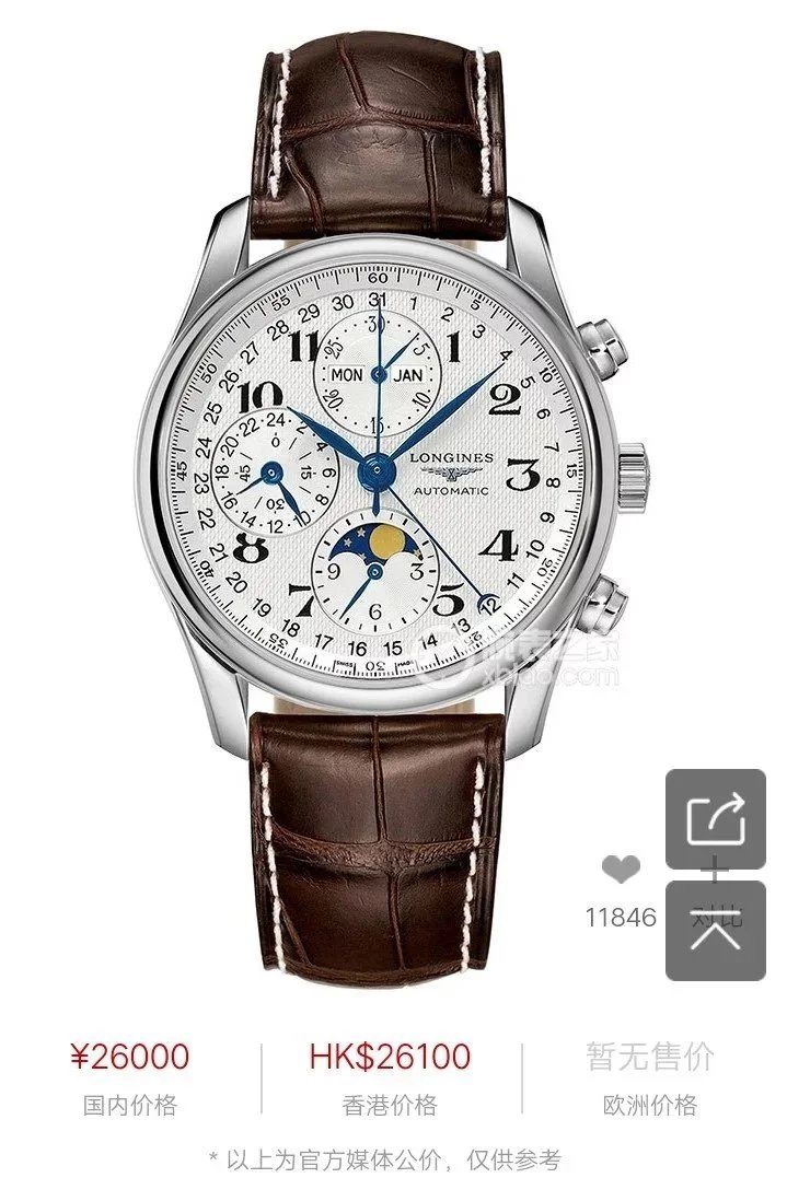 Longines Master Collection Chronograph Moonphase Silver Mechanical Watch - 5
