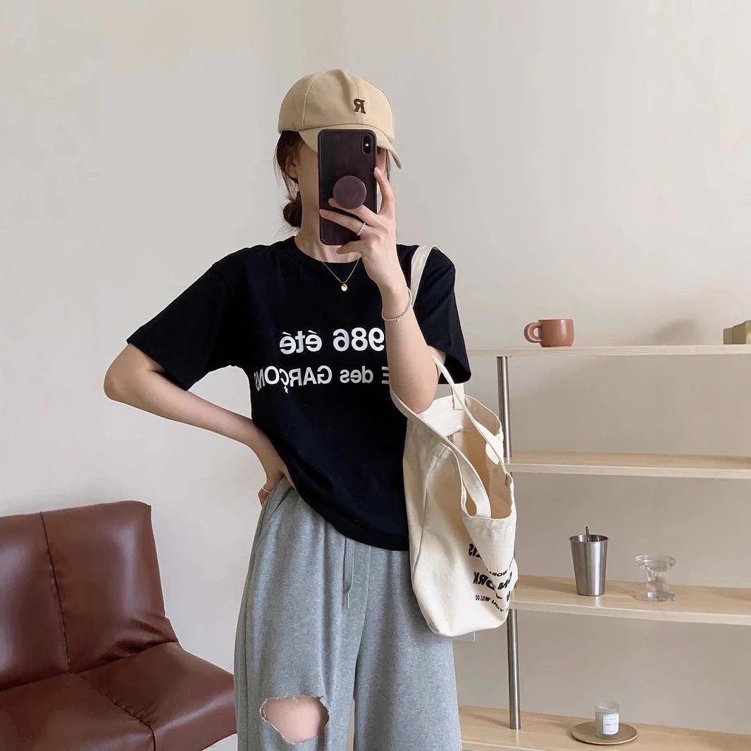 Cross border Spring/Summer T-shirt Cotton Short Sleeve Co branded Commuter Short Sleeve Printed Classic Versatile Top Men's and Women's Same T-shirt