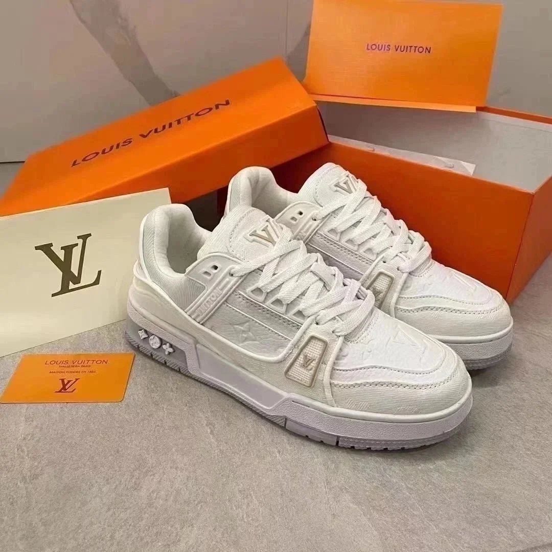 Louis Vuitton Trainer Monogram Embossed White and Black Sneakers - 4