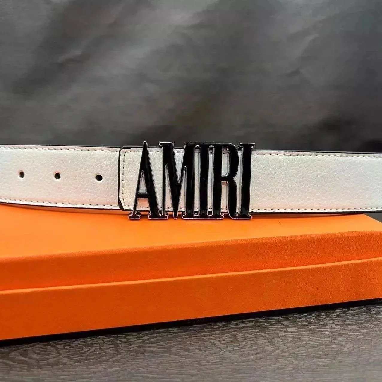 Amiri Logo Buckle Leather Belt White - 13