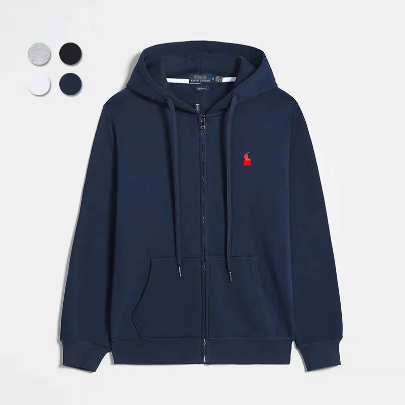 Zipper shirt with navy blue and red logo