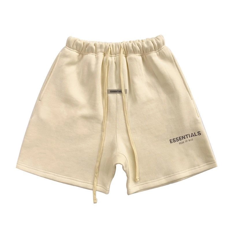 Essentials Fear of God Beige Drawstring Shorts with Logo Patch