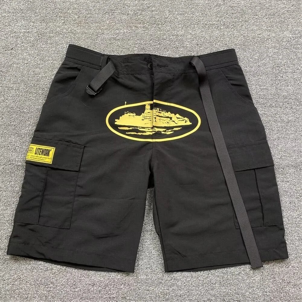Corteiz Litework Cargo Shorts Black Yellow