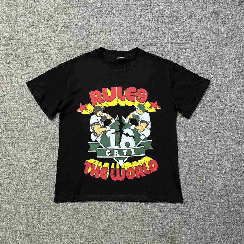Corteiz Rules The World T-shirt Baseball Graphic Black