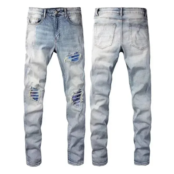 Custom Printed Distressed Palm Tree Gradient Jeans - 16