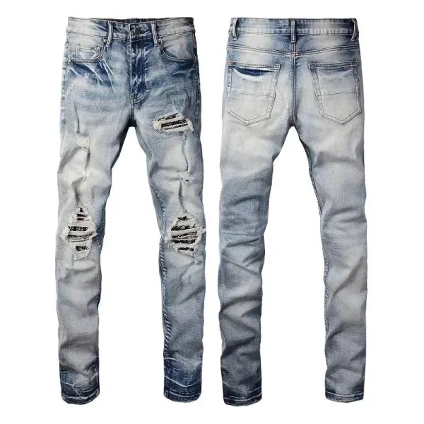 Custom Printed Distressed Palm Tree Gradient Jeans - 18