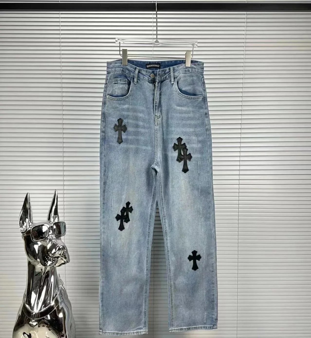 Chrome Hearts Cross-Embellished Distressed Black Jeans - 12