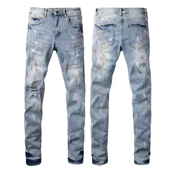 Custom Printed Distressed Palm Tree Gradient Jeans - 14
