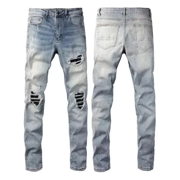 Custom Printed Distressed Palm Tree Gradient Jeans - 15