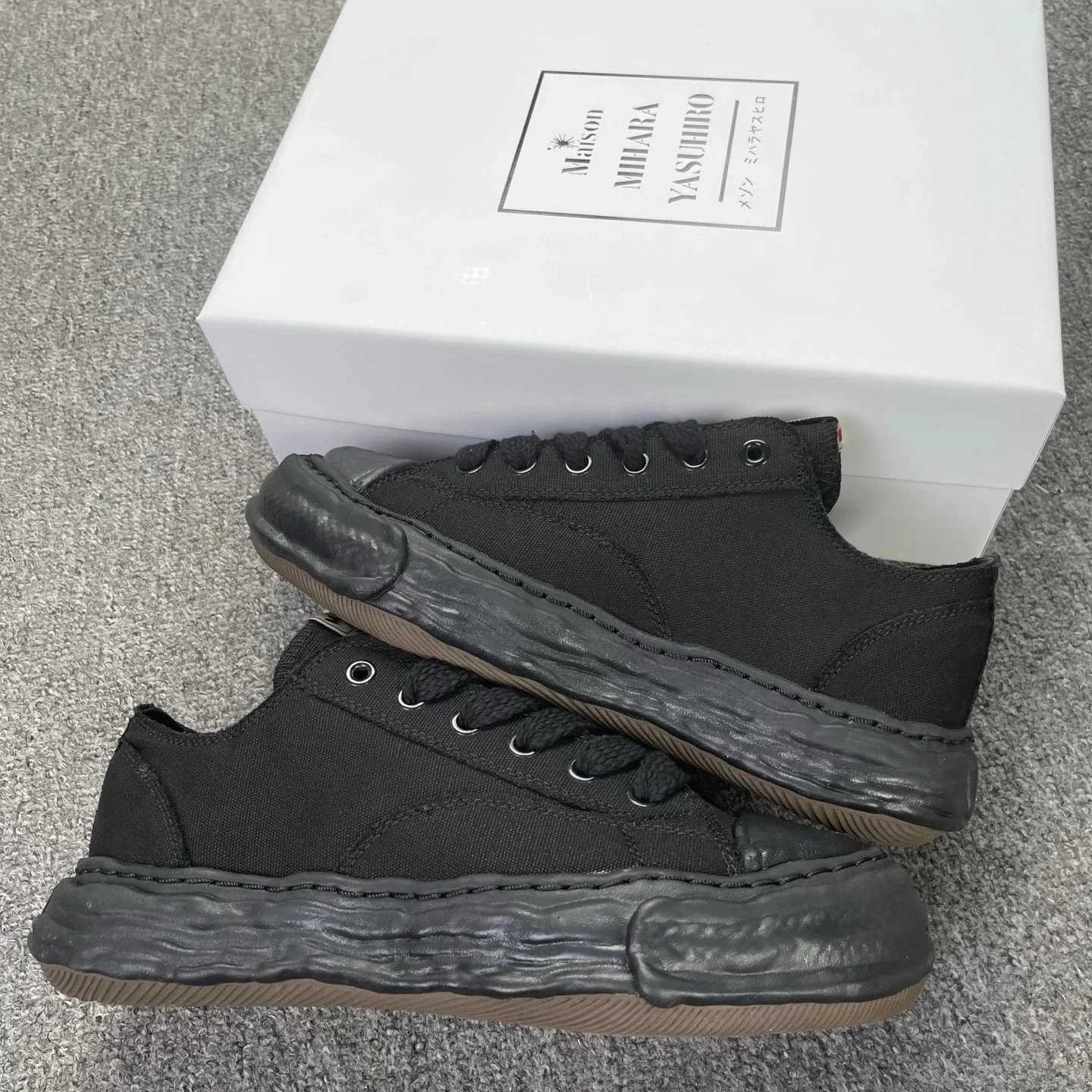 Maison Mihara Yasuhiro Crumpled Sole Canvas Sneakers Black