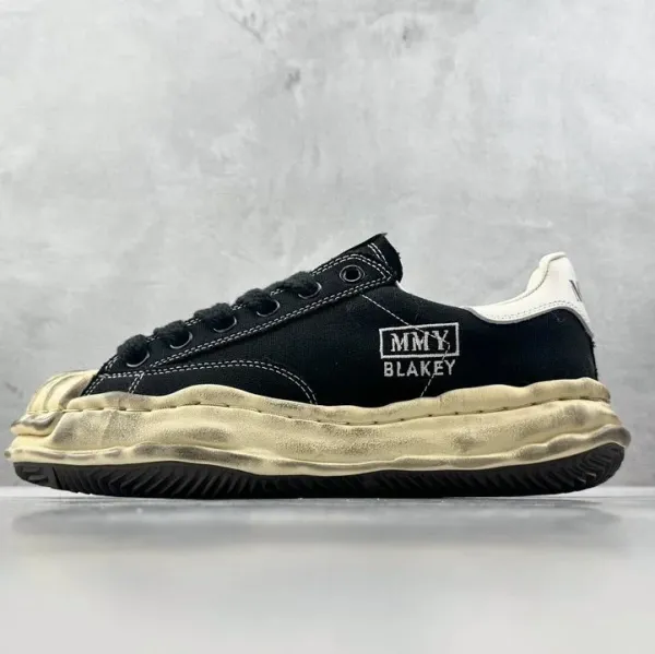 MMY Blakey Black Cream Distressed Sneakers - 1
