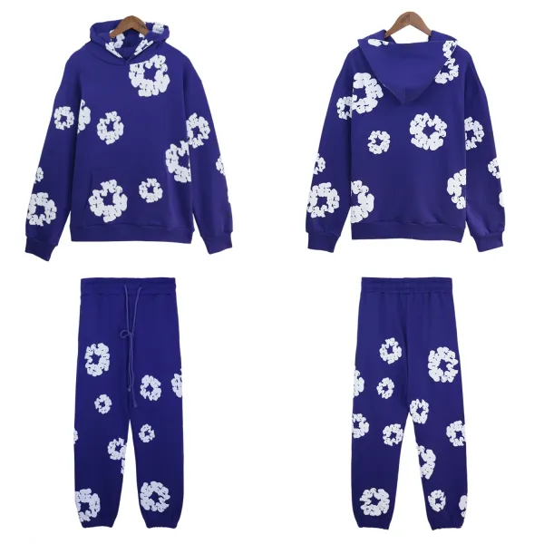 Design Floral Print Purple Hoodie and Sweatpants Set - 1