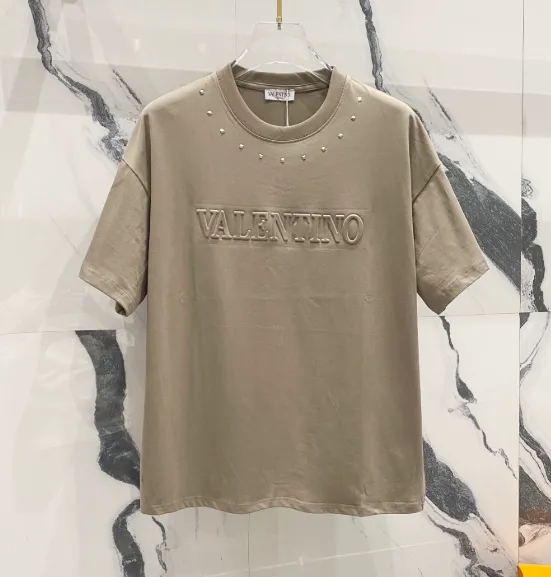 Valentino Rockstud Embossed Logo Beige T-Shirt - 1