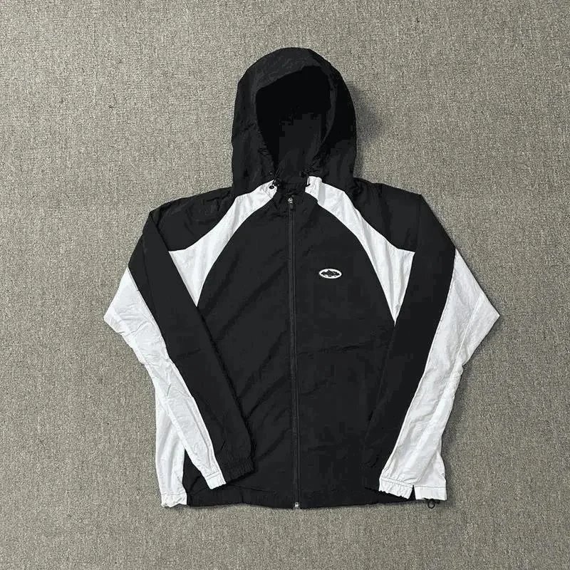 Black and White Windbreaker Jacket with Hood