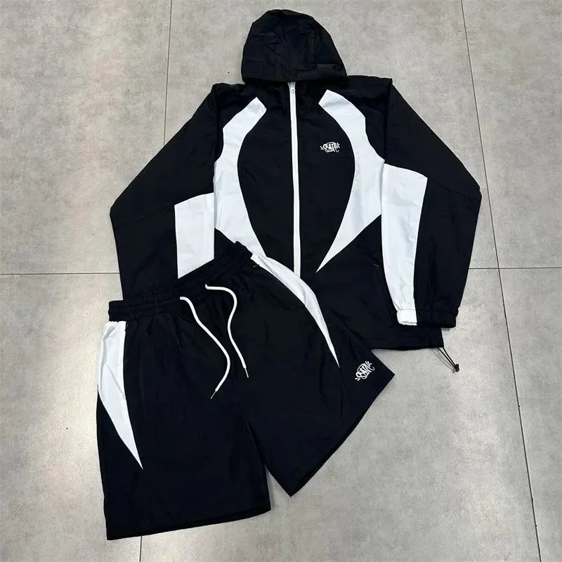 GRA Windbreaker Jacket Black Red Geometric Panel - 11