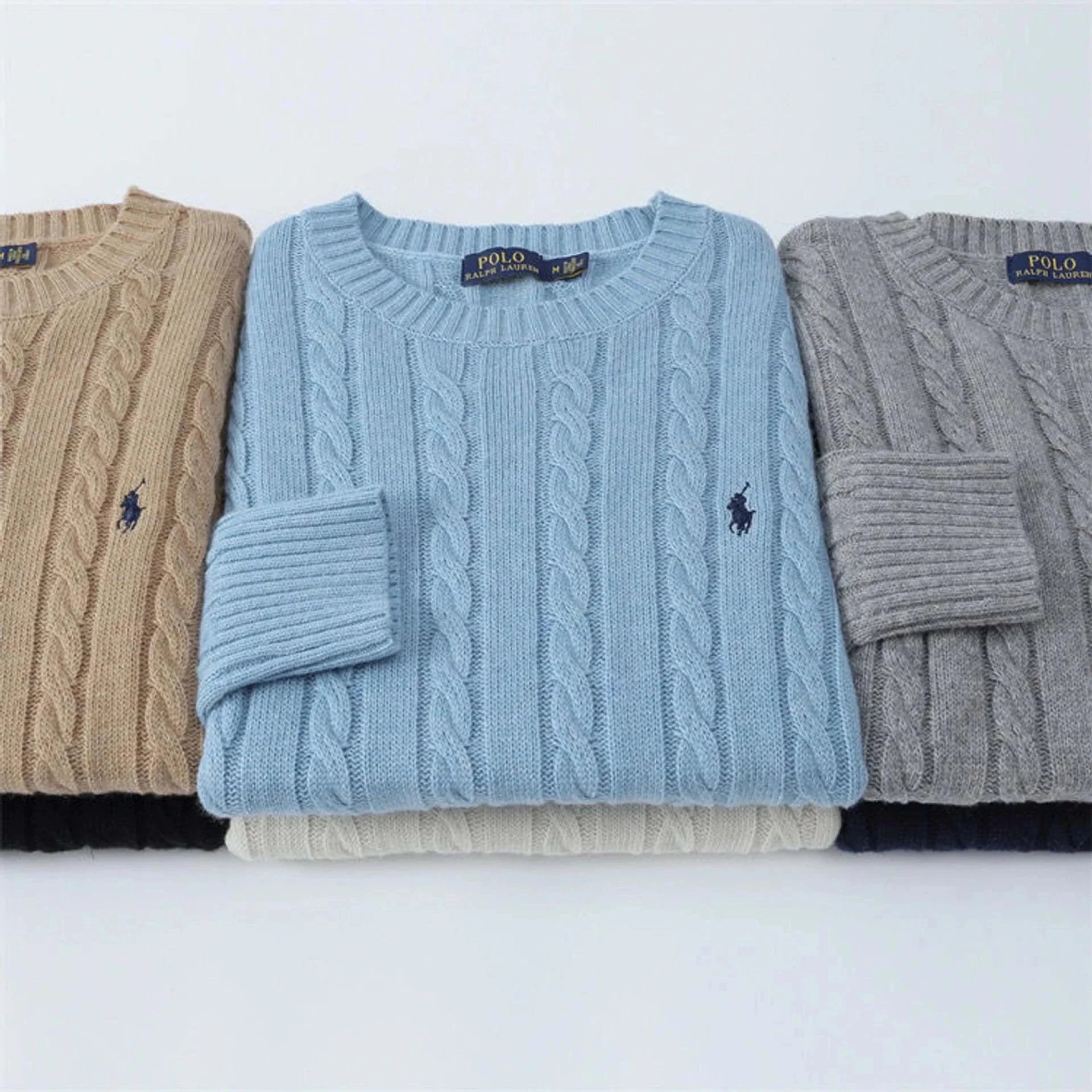 Pony Thickened Crew Neck Cotton Twist Casual Knit Sweater