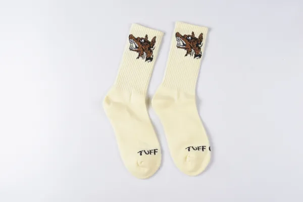 Design Tuff Wolf Graphic Crew Socks Beige Socks - 1