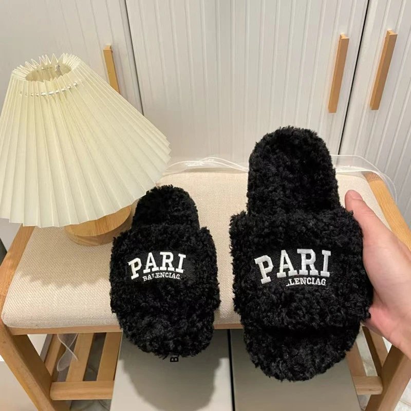 TB Letter Embroidered Fuzzy Slippers photo 2