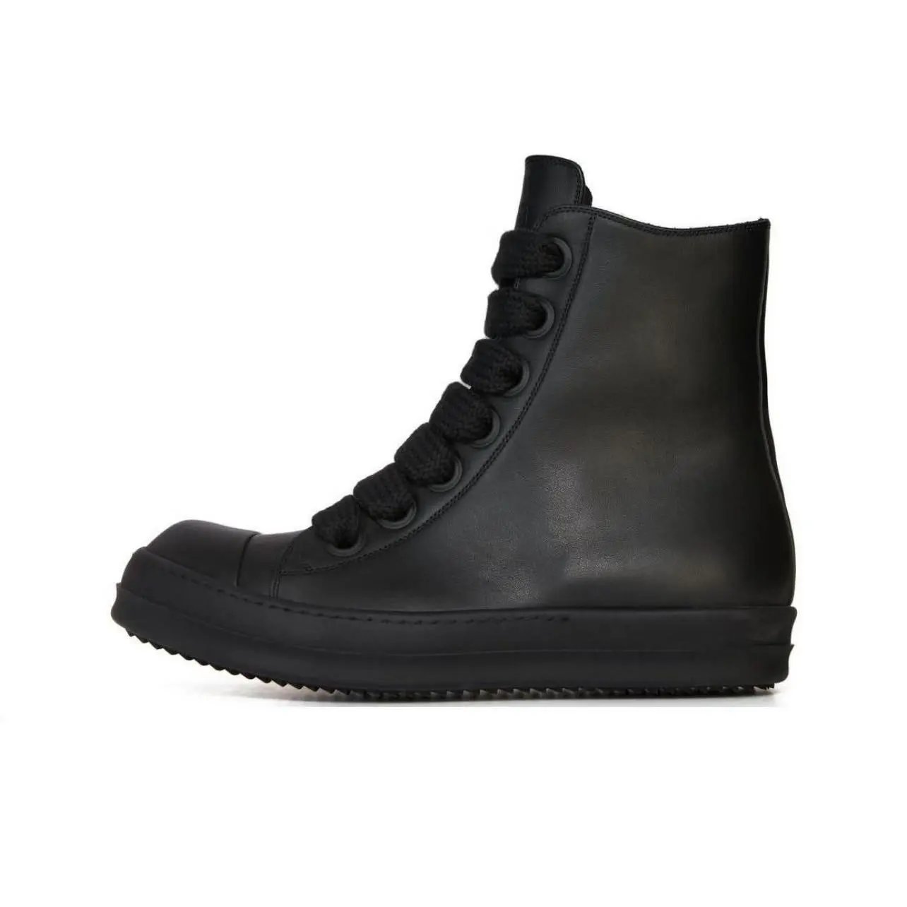 Thick black leather shoelaces
