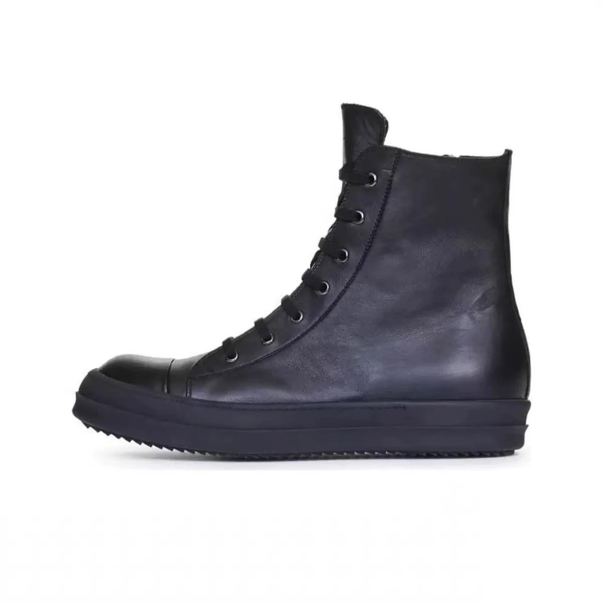 Pure black leather thin shoelaces